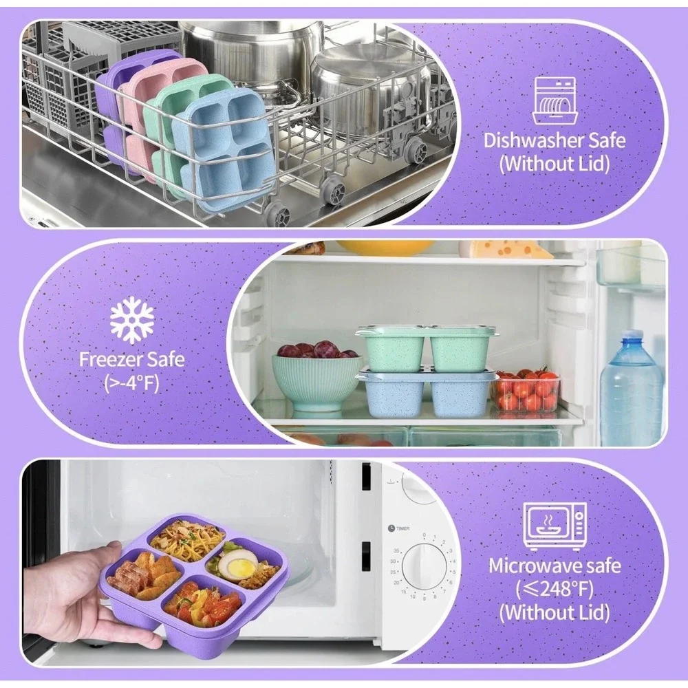 Shantou Hongyi Bento Box Set 4 Piece Multicolor 4-Compartment Microwave Safe